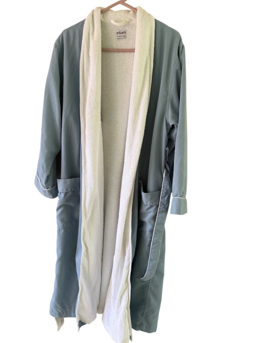 Plush Necessities Luxury Womens Spa Robe Size M Aqua Self Wrap Matching Belt - Picture 10 of 10